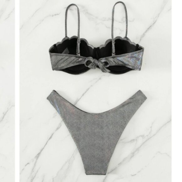 Metallic Scallop Trim Push Up  Bikini Set - Picture 4 of 4